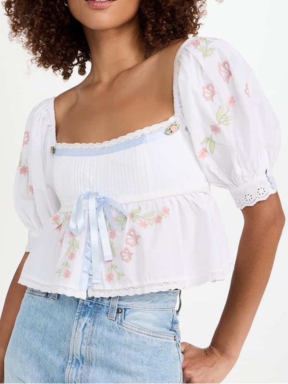 For Love And Lemons Carrington  Embroidered Puff-Sleeve Top // NWT - Picture 13 of 13
